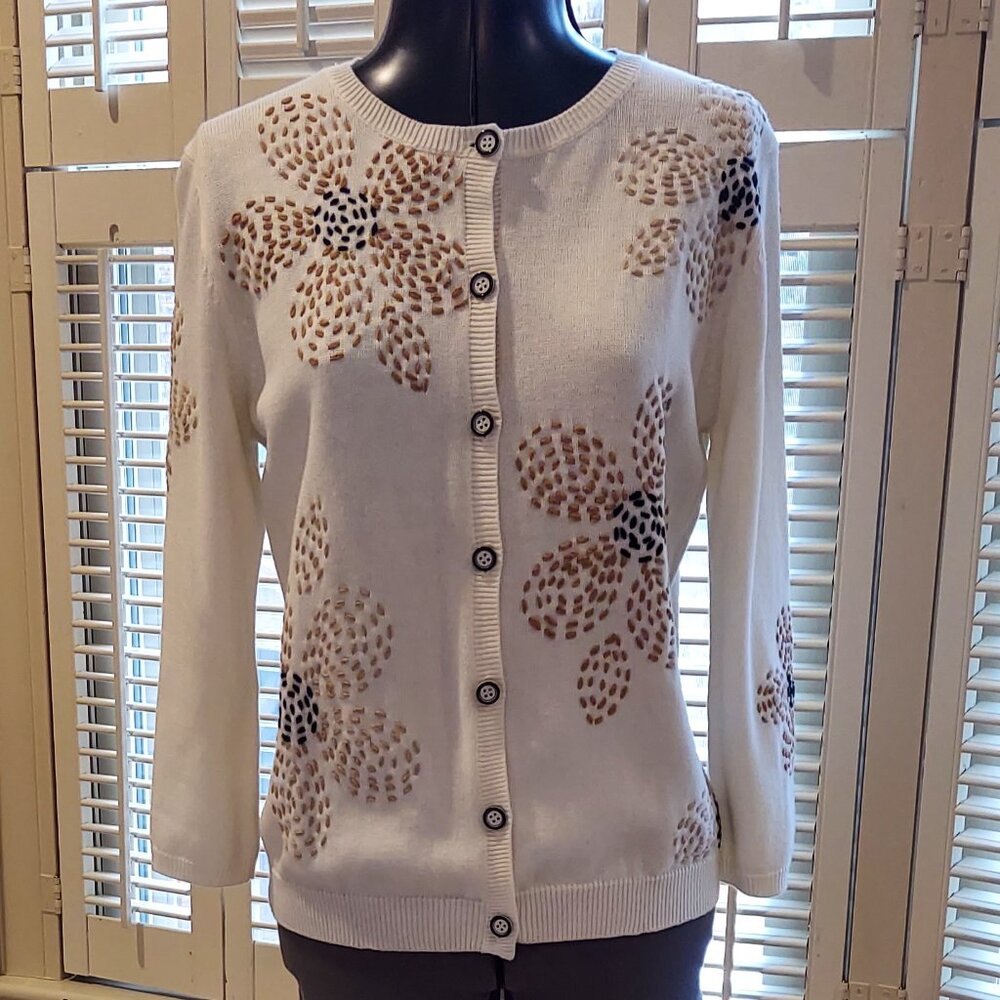 Alfred Dunner Petite NWOT White Floral Sweater Size PS